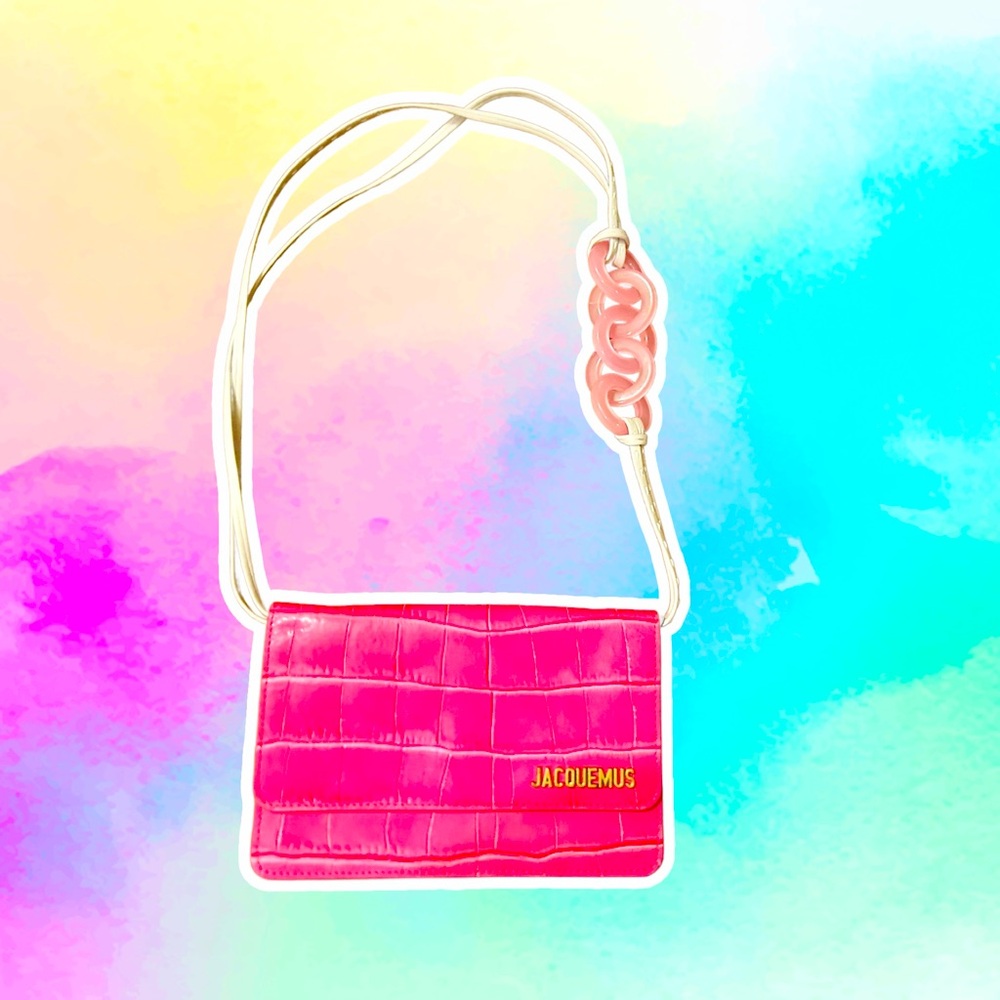 NWOT Jacquemus Le Sac Riviera Pink Crocodile Embossed Leather Mini Shoulder Bag
